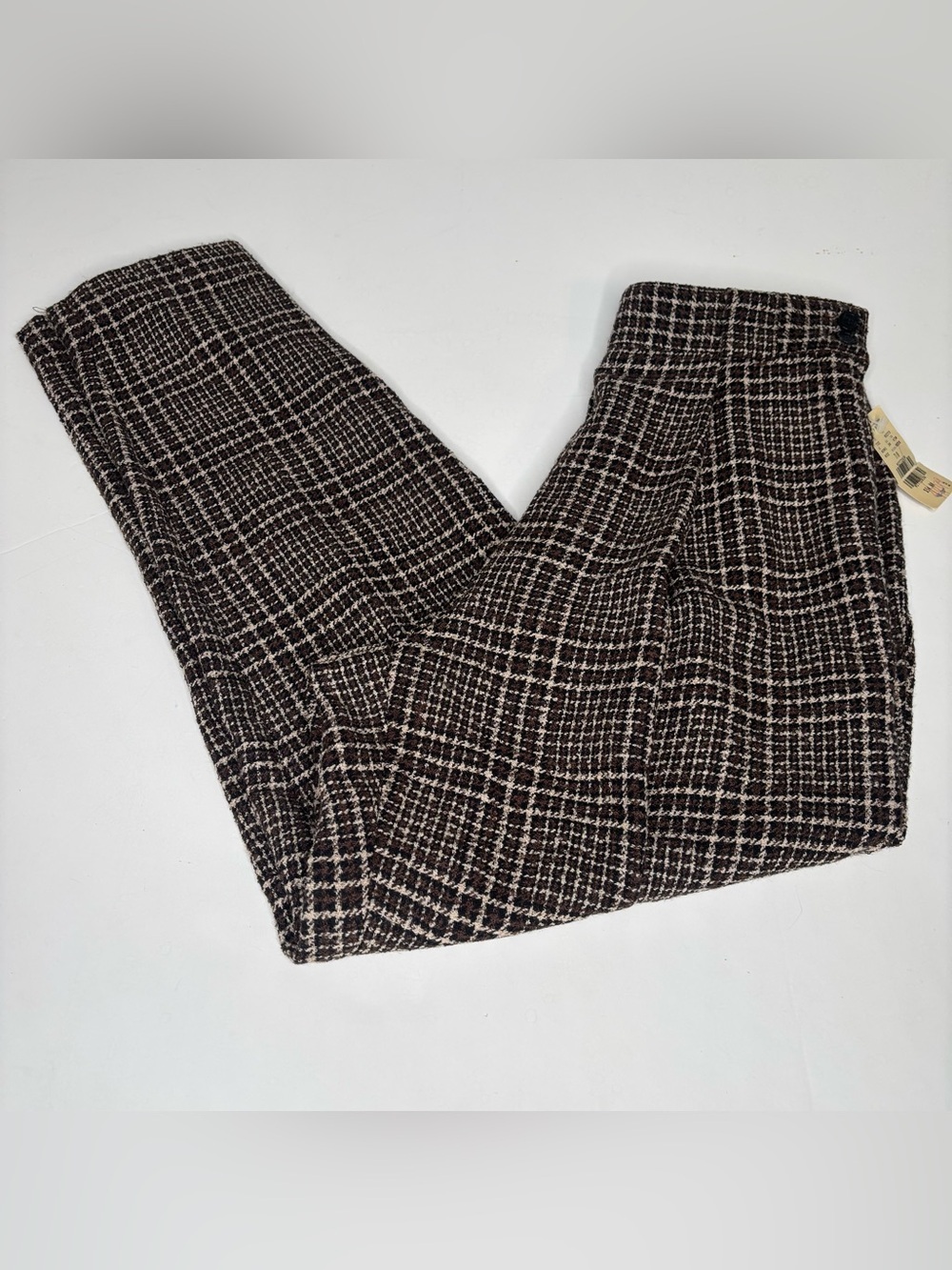 Vintage 90s Express Plaid Tweed Trousers juniors 7/8 High Rise Deadstock NWT